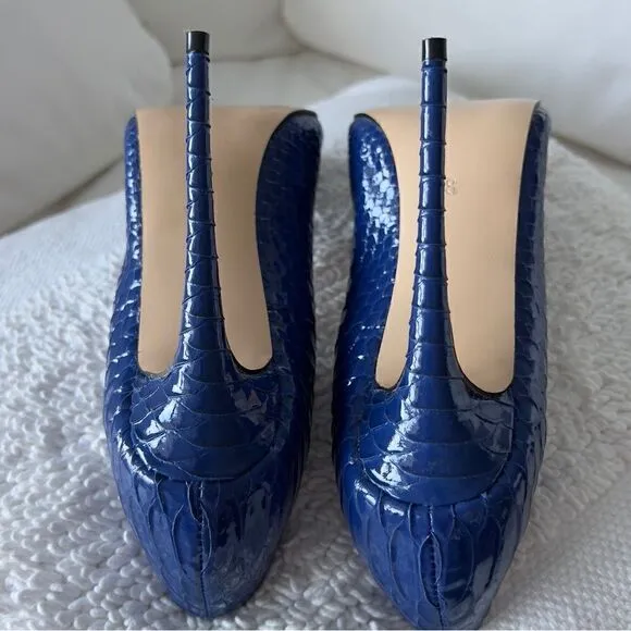 FSJ Blue Python Stiletto Heels Pointed Toe Pumps Size 8