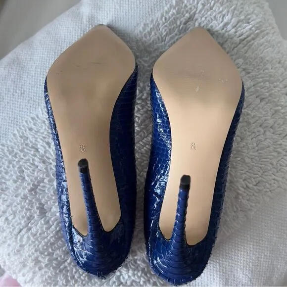 FSJ Blue Python Stiletto Heels Pointed Toe Pumps Size 8