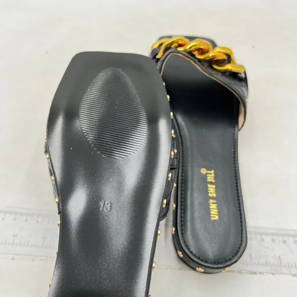 FSJ Women Sexy Square Open Toe Comfortable Flat Thick Sole Cushion Sandals Black
