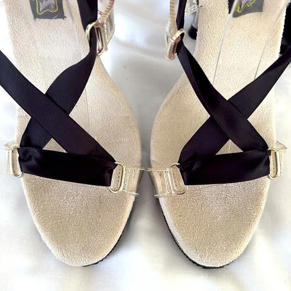 Funtasma Black Strappy Black Ribbon Clear Platform High Heels Fairy Women’s 9