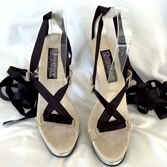 Funtasma Black Strappy Black Ribbon Clear Platform High Heels Fairy Women’s 9