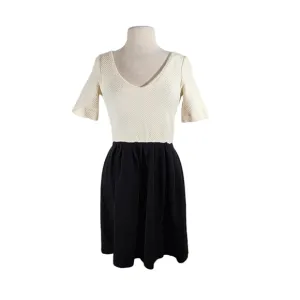 Ganni Black &amp; White Textured Fit &amp; Flare Dress