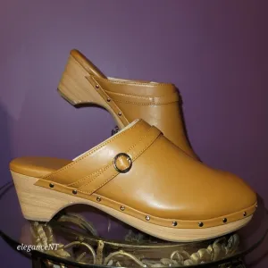 GAP Cognac Brown Faux-Leather Clogs Sz: 10 NWT