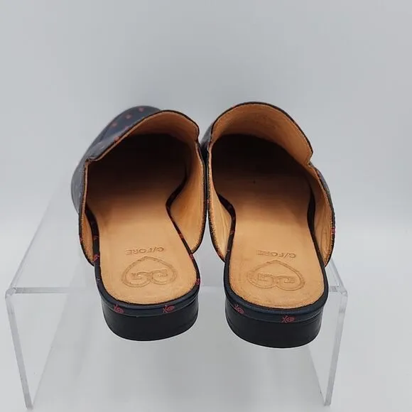 G/Fore Women's Killer T's Leather Mules Navy Blue With Skull Printed Size 8 Golf