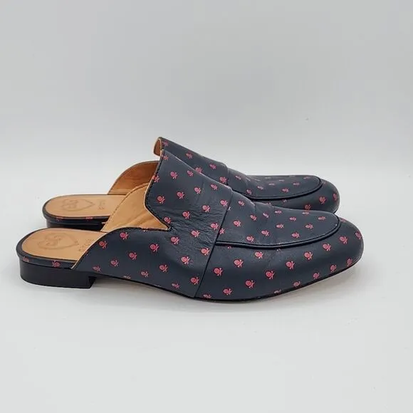 G/Fore Women's Killer T's Leather Mules Navy Blue With Skull Printed Size 8 Golf