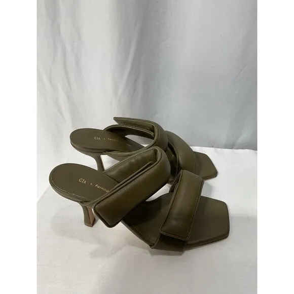 Gia Borghini Green Velcro Strap Mules Heel Size 6