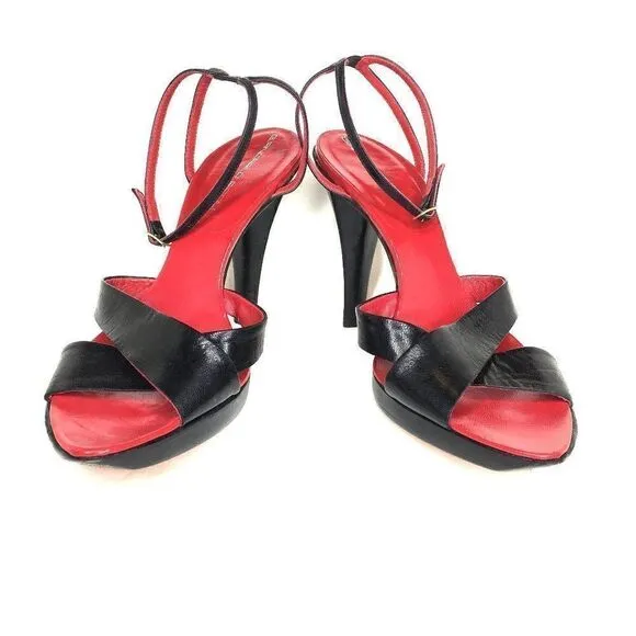 Giancarlo Paoli Black Ankle Strap Heels 40 NWOT