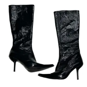 GiannaGi Italian Leather Black Heeled Boots Pointed Toe Boots with Heels Quality