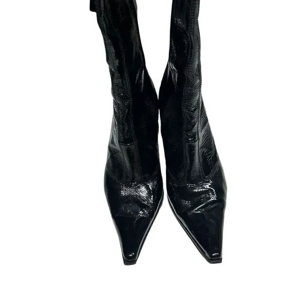 GiannaGi Italian Leather Black Heeled Boots Pointed Toe Boots with Heels Quality