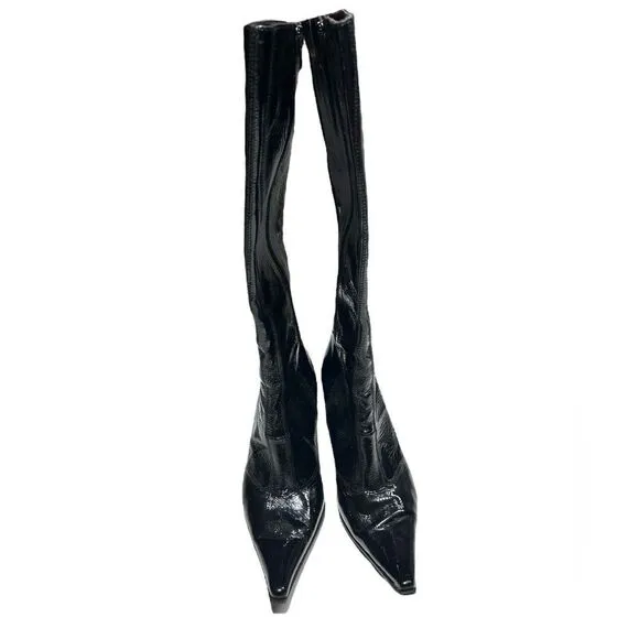 GiannaGi Italian Leather Black Heeled Boots Pointed Toe Boots with Heels Quality