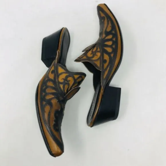 Gianni Barbato Brown Tan Tooled Mules Pointed Toe