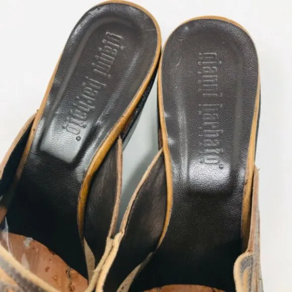 Gianni Barbato Brown Tan Tooled Mules Pointed Toe