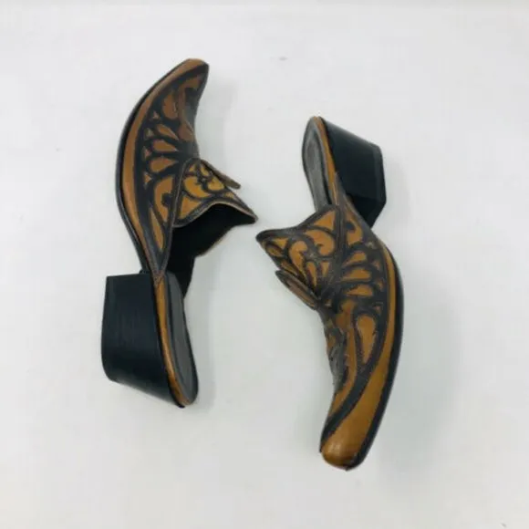 Gianni Barbato Brown Tan Tooled Mules Pointed Toe
