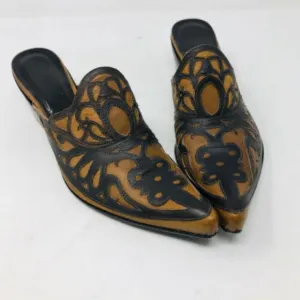 Gianni Barbato Brown Tan Tooled Mules Pointed Toe