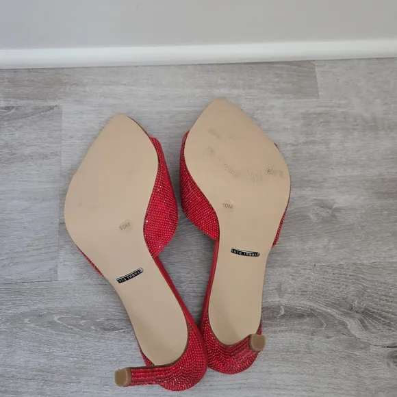 Gianni Bini Red Rhinestone Pointed Toe Stilletto Mules Heels