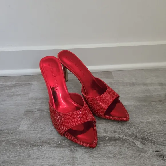 Gianni Bini Red Rhinestone Pointed Toe Stilletto Mules Heels