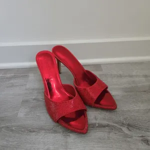 Gianni Bini Red Rhinestone Pointed Toe Stilletto Mules Heels