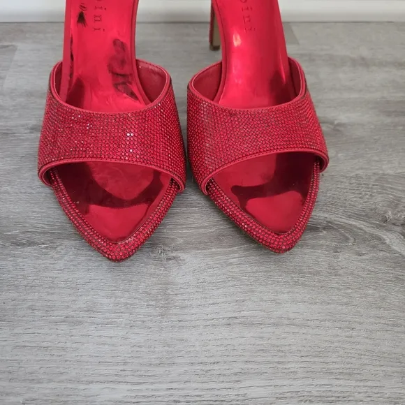 Gianni Bini Red Rhinestone Pointed Toe Stilletto Mules Heels