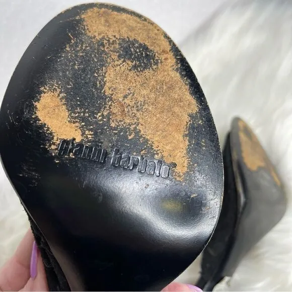 𝅺GIANNI Barbato Suede Lace Heeled Mules Black 37.5