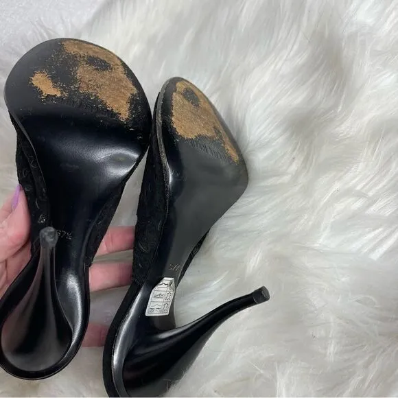 𝅺GIANNI Barbato Suede Lace Heeled Mules Black 37.5