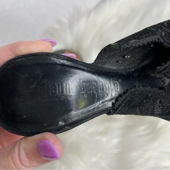 𝅺GIANNI Barbato Suede Lace Heeled Mules Black 37.5