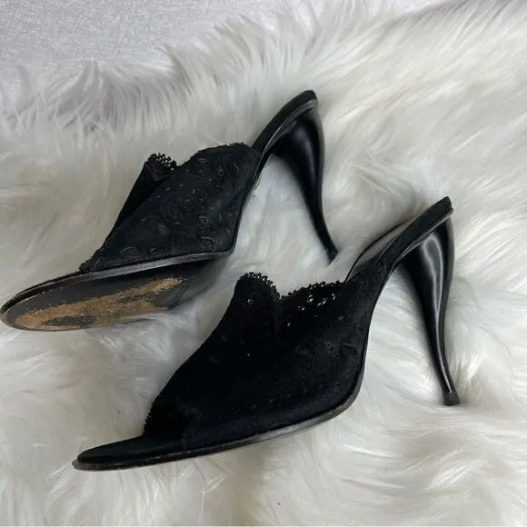 𝅺GIANNI Barbato Suede Lace Heeled Mules Black 37.5