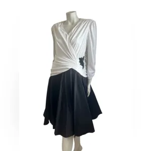 Gilberti Womens Vintage 80s Midi Party Dress Size 10/12  Black/White  Drop Waist