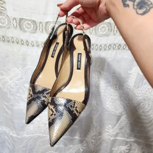 Giorgio Armani Snakeskin Pointed Toe Slingback Kitten Heels