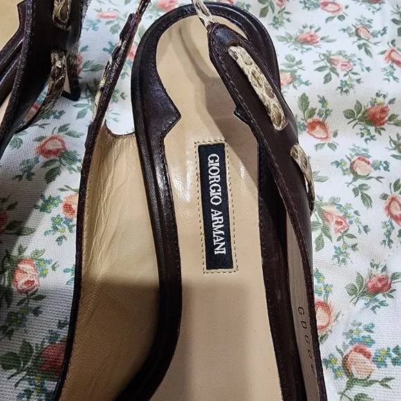 Giorgio Armani Snakeskin Pointed Toe Slingback Kitten Heels