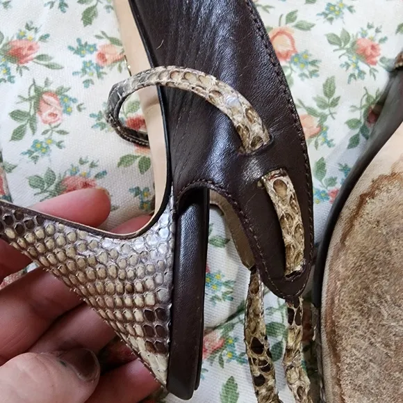 Giorgio Armani Snakeskin Pointed Toe Slingback Kitten Heels