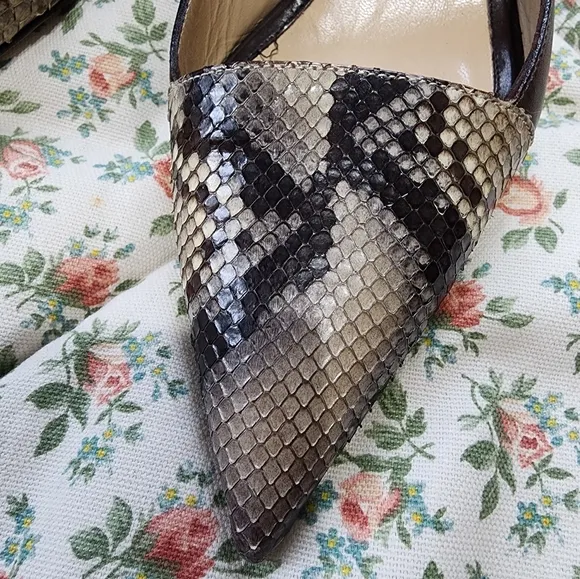 Giorgio Armani Snakeskin Pointed Toe Slingback Kitten Heels