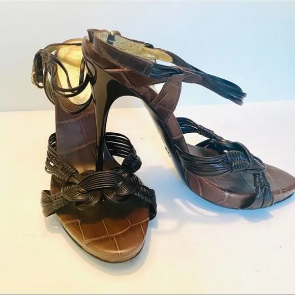 Giorgio Armani Strappy Woven Leather Heels