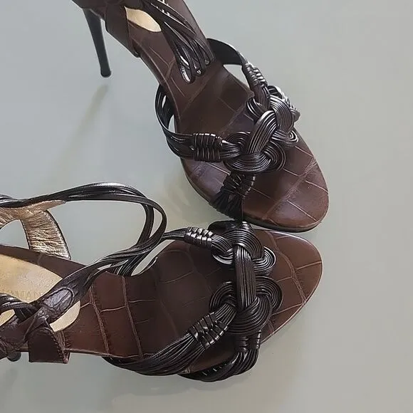 Giorgio Armani Strappy Woven Leather Heels