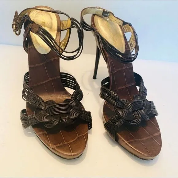Giorgio Armani Strappy Woven Leather Heels