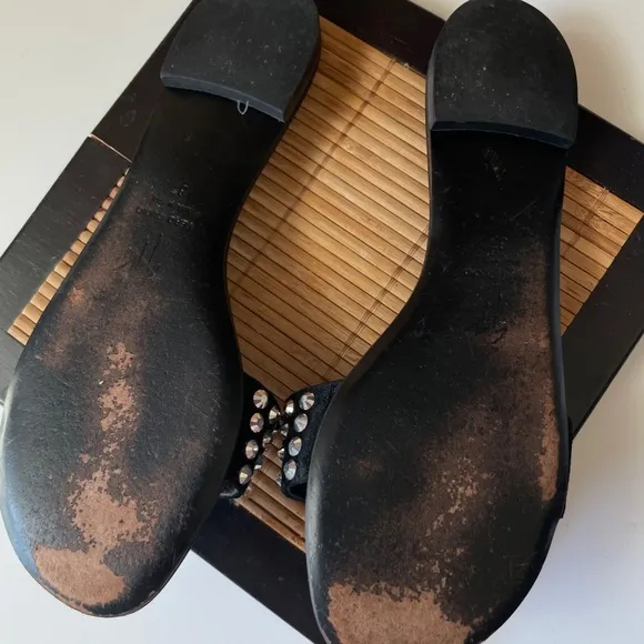 Giuseppe Zanotti Black Suede Leather Crystal Embellished Flat Slides Size 7