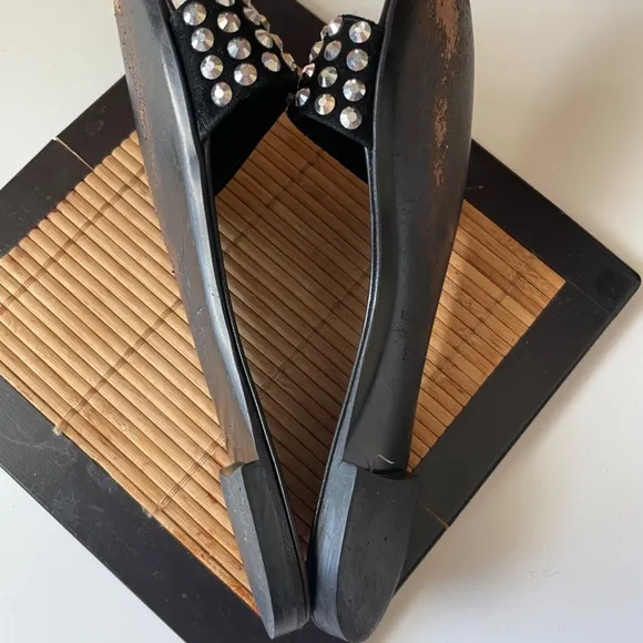 Giuseppe Zanotti Black Suede Leather Crystal Embellished Flat Slides Size 7