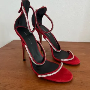 Giuseppe Zanotti Harmony Suede Red Strappy Rhinestone Heels size 40