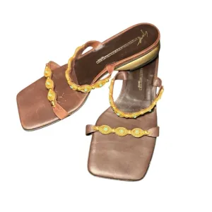 Giuseppe Zanotti Sandals Brown Leather, Gold Trim, Turquoise EU 39.5/ US 8.5