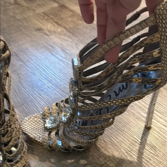 Gold Strappy Heels with Rhinestones