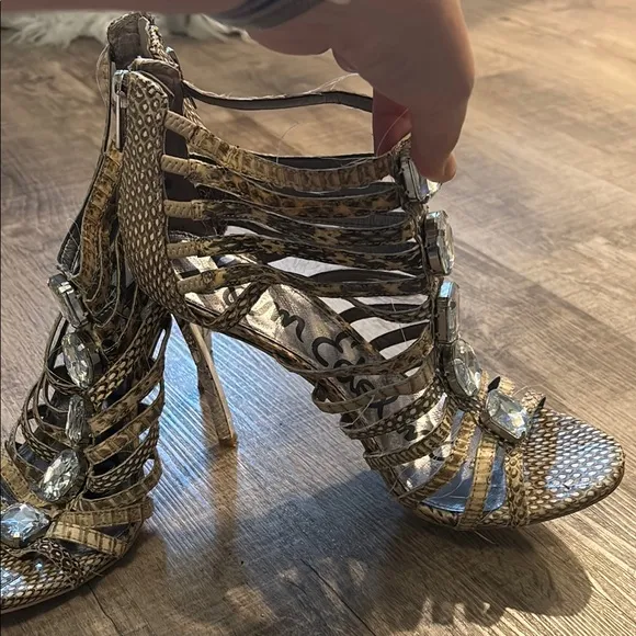 Gold Strappy Heels with Rhinestones