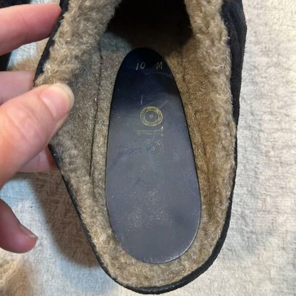 Golo suede shearling lined block wood heeled mules vibram soles size 10