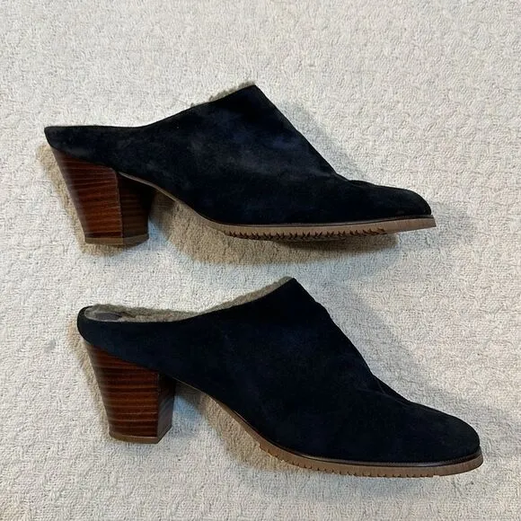 Golo suede shearling lined block wood heeled mules vibram soles size 10