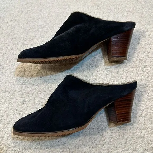 Golo suede shearling lined block wood heeled mules vibram soles size 10