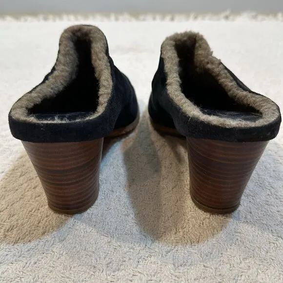 Golo suede shearling lined block wood heeled mules vibram soles size 10