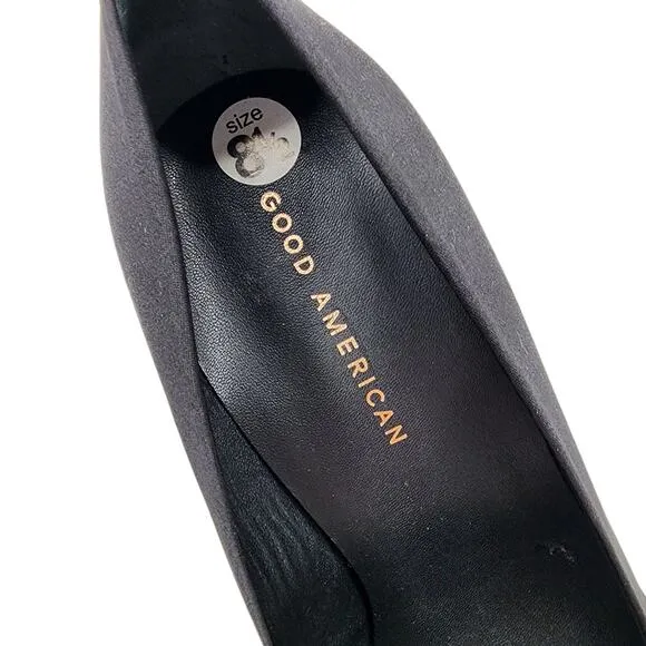 Good American Black The Icon Suede Pointed Toe Pump 3 Inch Heels Size 8.5