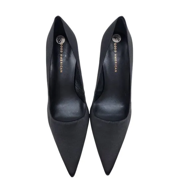 Good American Black The Icon Suede Pointed Toe Pump 3 Inch Heels Size 8.5