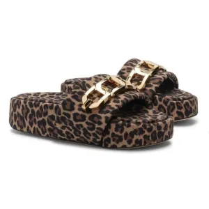 Good American Chain Platform Slide Sandal LeopardSize 7 1/2
