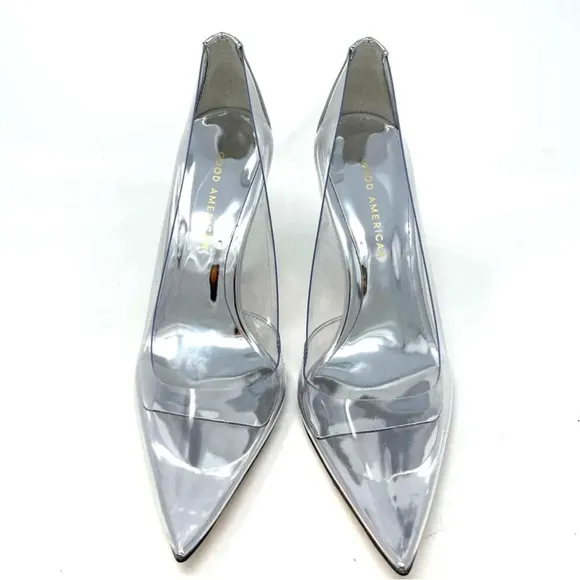 Good American Clear Pointed Toe Cinder Rella Stiletto Heels Size 9