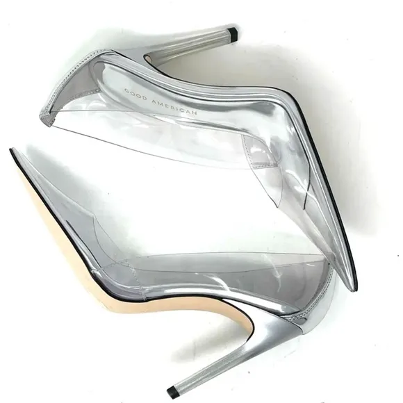 Good American Clear Pointed Toe Cinder Rella Stiletto Heels Size 9
