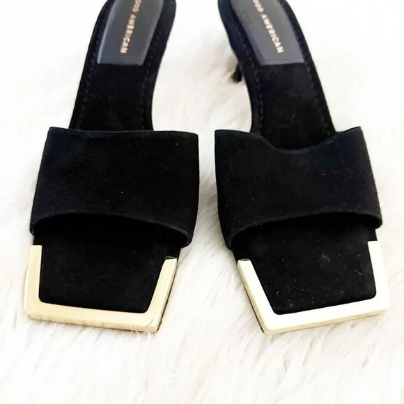 GOOD AMERICAN | Standout Square Toe Kitten Heel Mule Suede Black | Size 9